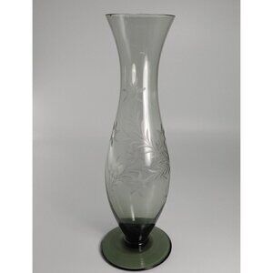 Vintage Floral Cut Glass Footed Clear Decorative Flared Bud Vase